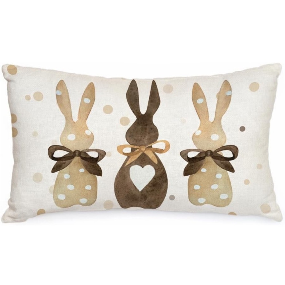 Easter Pillow Cover 12X20 Inch Polka Dots Bunnies Decoration (Brown AA350-12)
